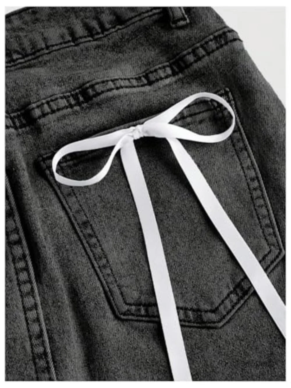 High Waist A-Line Denim Mini Skirt with Bow